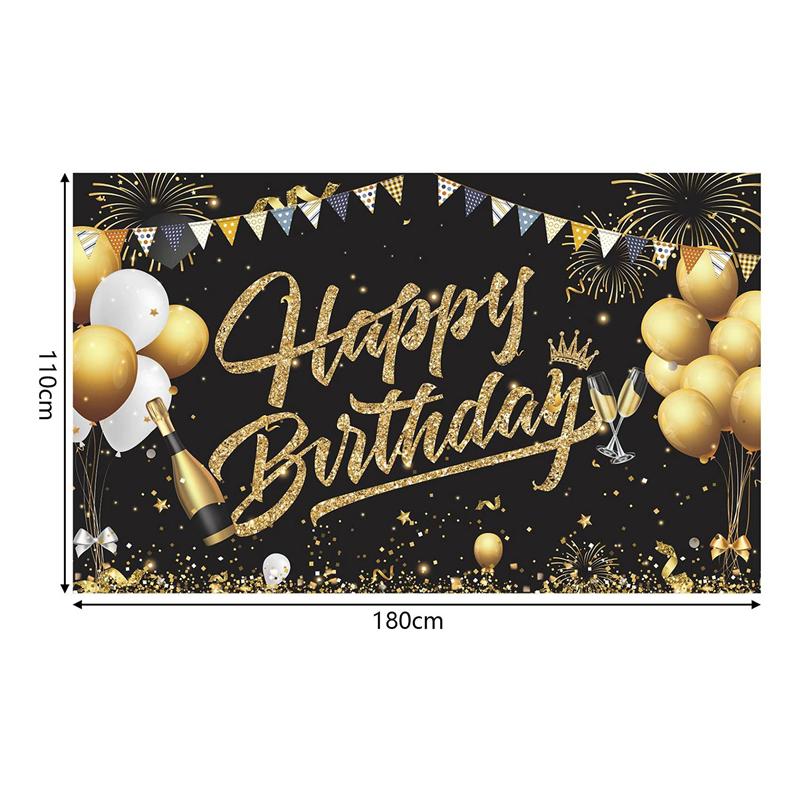 3X Birthday Backdrop Banner Black Gold Backdrop Sign Happy Birthday Party Decoration Set For Girls Men Women Celebration-B61B