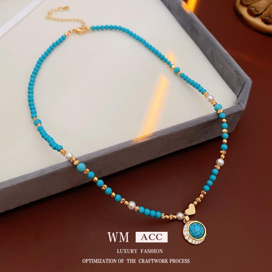 Love Heart Turquoise Pendant Necklace - Retro Ethnic Style - Unique Collar Chain - Versatile and Sophisticated Accessory for Women