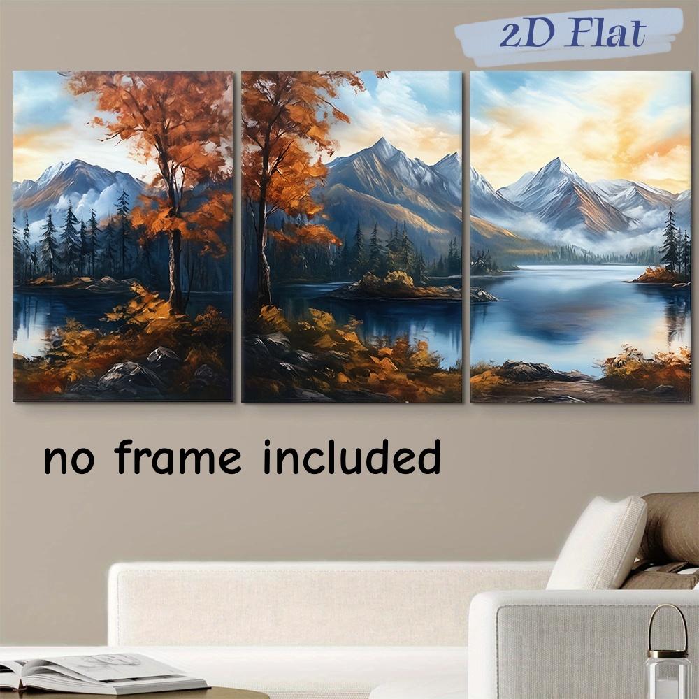 

This 3-piece set of autumn landscape canvas frameless decorative hanging paintings features vibrant orange red trees, calm lake (as the picture,20x30cm-3pcs)