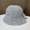 Sweet Bow Knitted Bucket Hat Women's Autumn and Winter Advanced Sense Warm Ear Protector Basin Hat Rear Split Bucket Hat