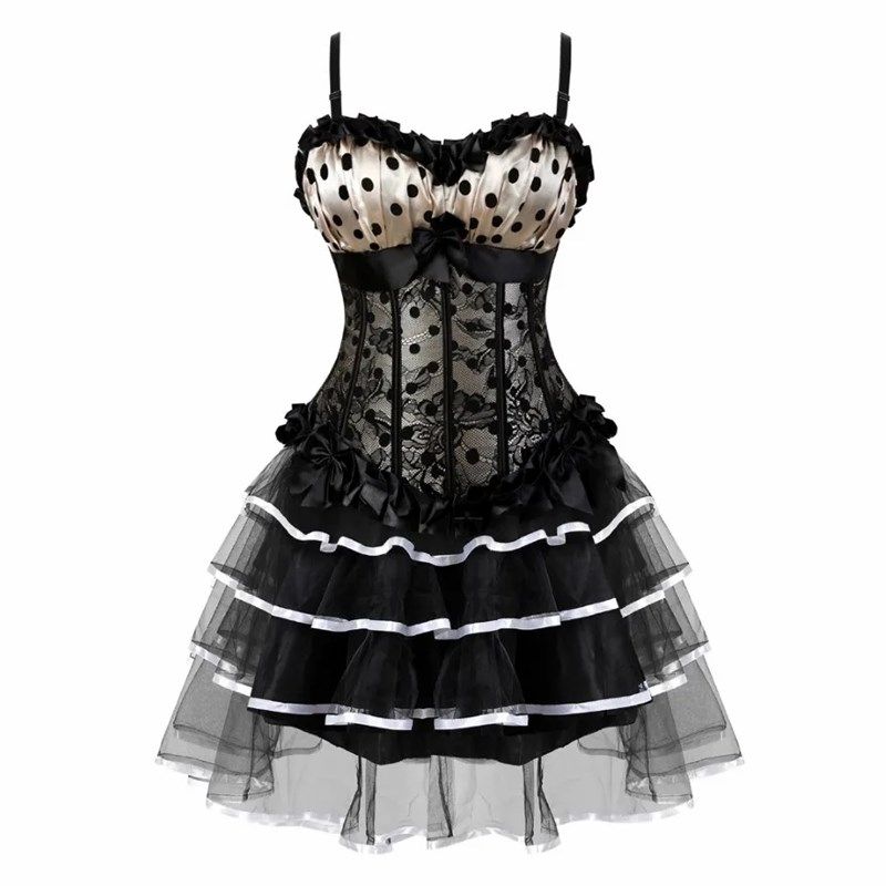 Women Corset Dress Bustier Top Skirt 24 Lace Print Mini Set