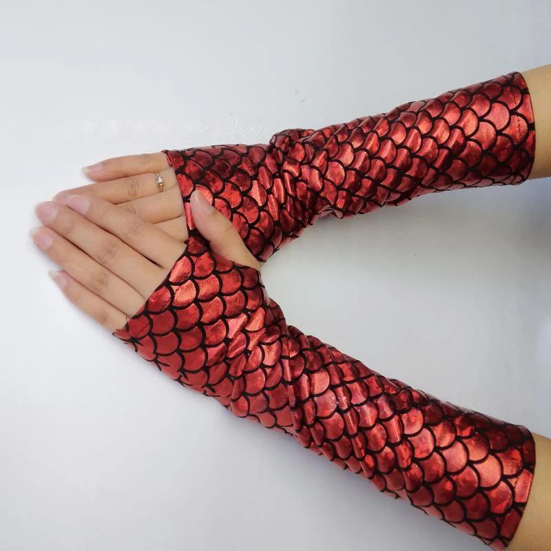 1 Paar Gotische Cosplay Halloween Bühnenperformance Party Armstulpen Meerjungfrau Fischschuppenmuster Fingerlos Lange Handschuhe Für Damen