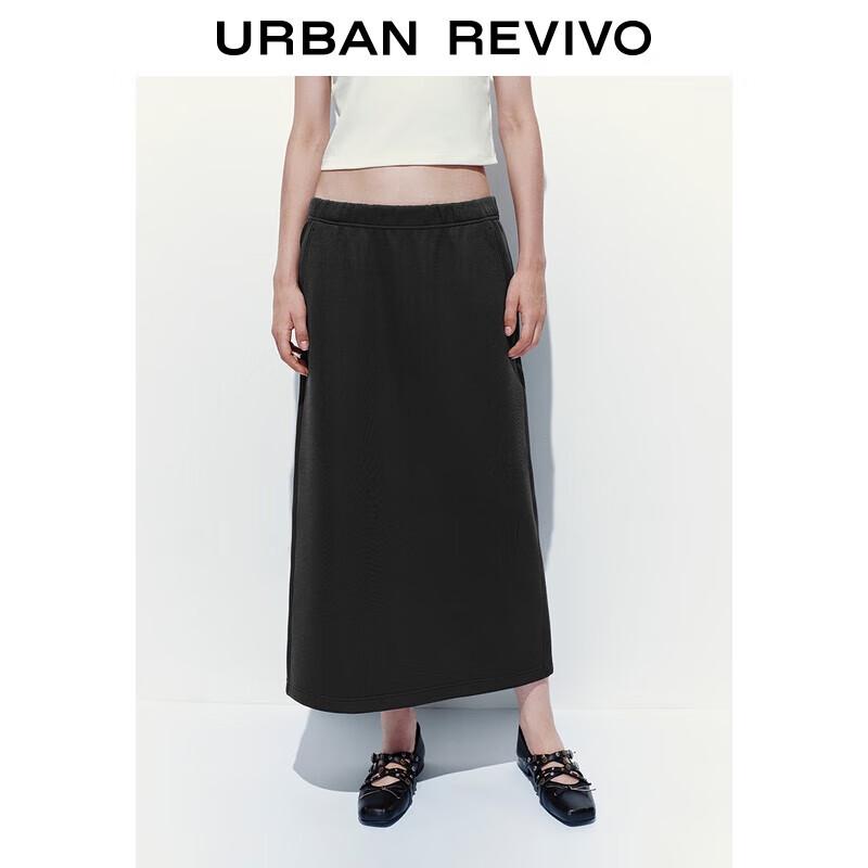 UR 2025 Women's Elastic Waist Back Slit Midi Skirt