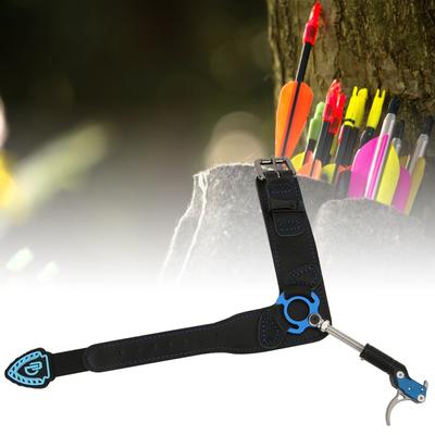 Blue Aluminium Alloy Leather Comfortable Adjustable Length Bow Trigger Wrist Strap Archery Release Aid
