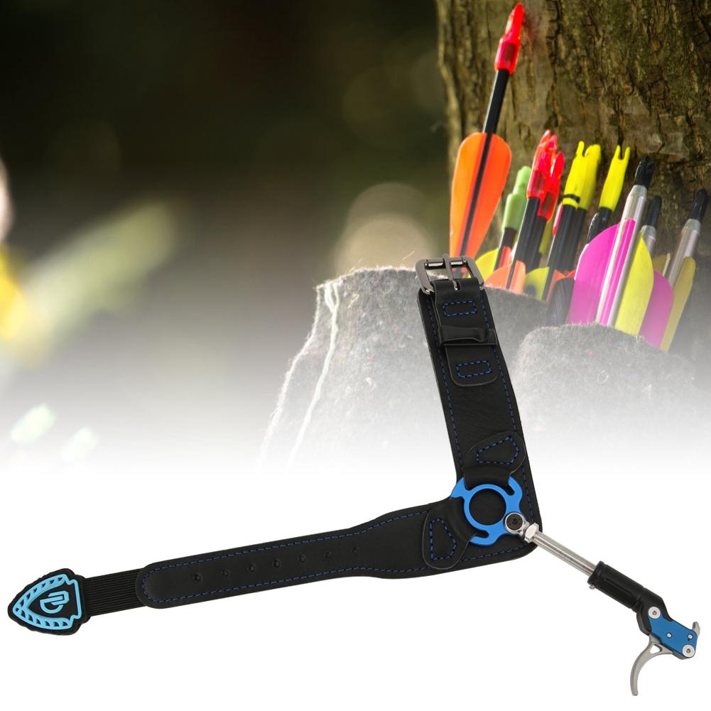 

Blue Aluminium Alloy Leather Comfortable Adjustable Length Bow Trigger Wrist Strap Archery Release Aid