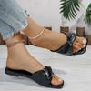 Fashion Women Casual Shoes Fashion Pleated Pu Leather Flat Slippers Women 2025 Summer Square Toe Sandals Woman Comfy Non Slip Beach Shoe