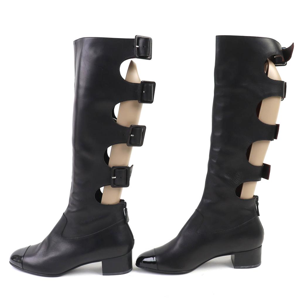 Excellent CHANEL Knee-high boots COCO Mark patent leather long boots with 38.5 Used