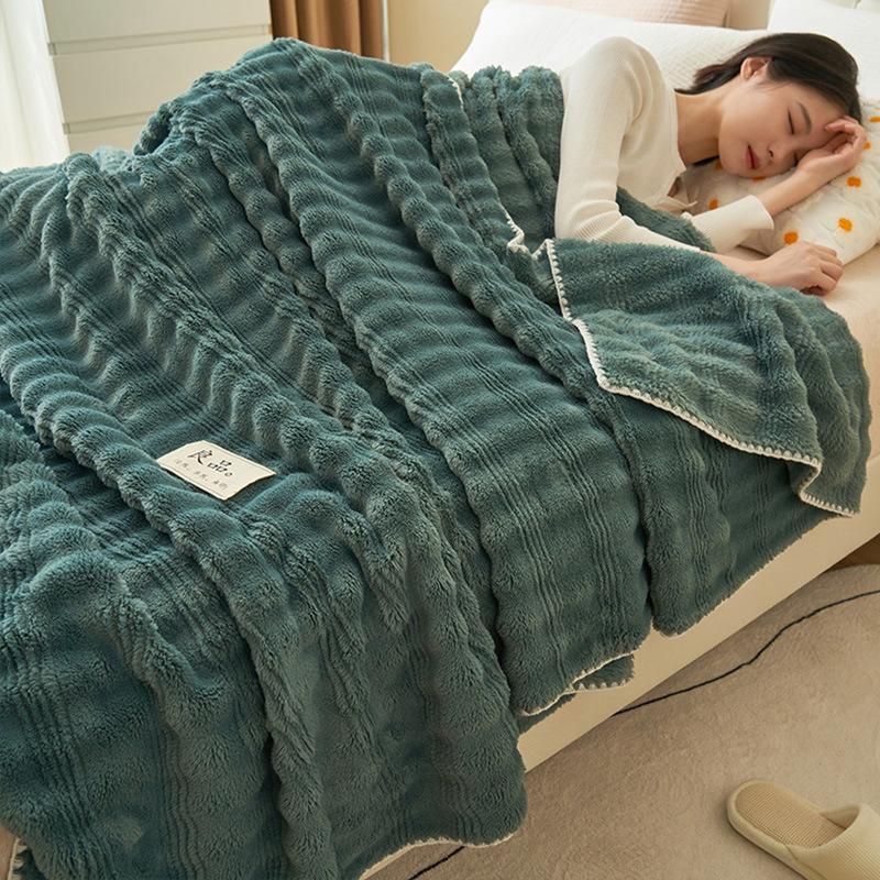 Solid Color Fluffy Blankets Thickened Wide Striped Blanket Soft Warm Sofa Bed Sheet Cover Chunky Nap Blanket Home Bedroom Decor