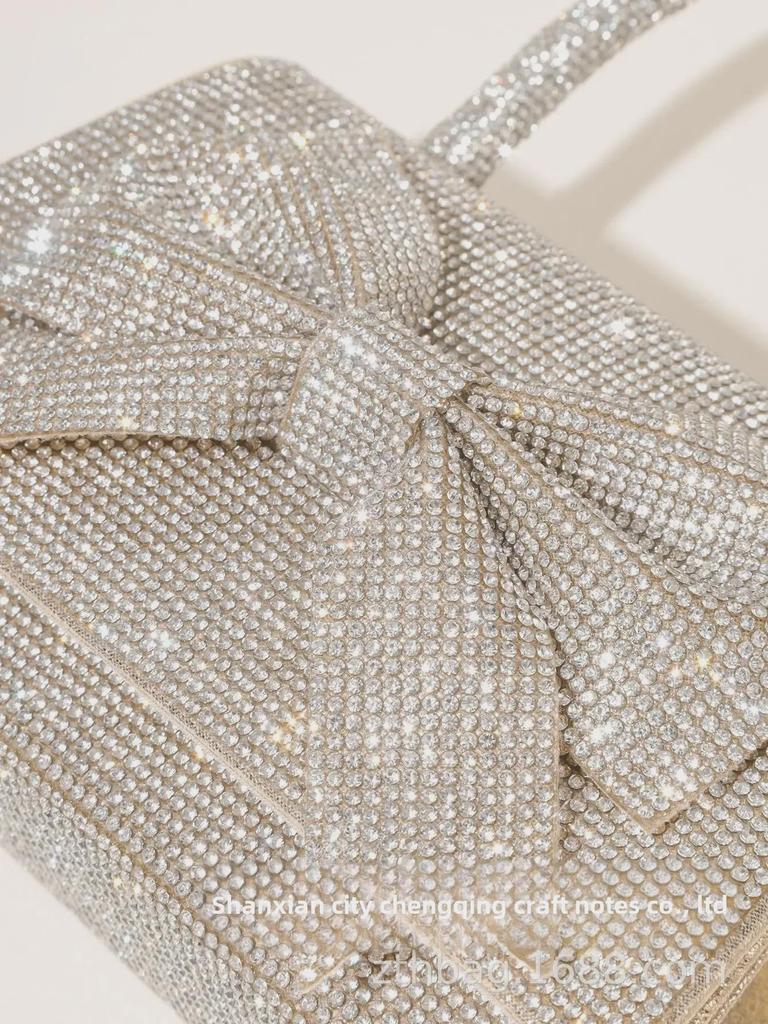 2024 Luxurious Rhinestone Bow Evening Bag - European & American Bridal Clutch
