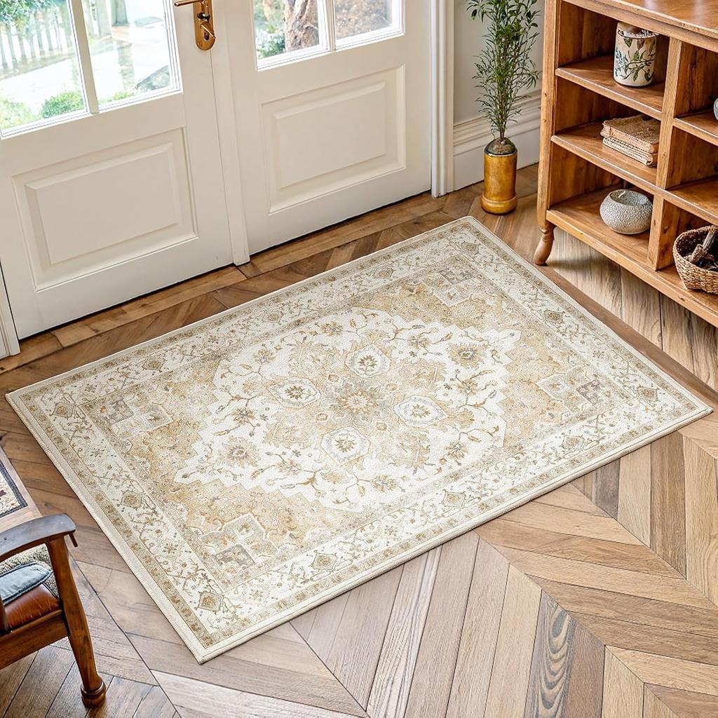 Bohemian Style Carpet with Retro Printed Anti Slip Floor Mat Elegant Artistic Door Mat Suitable for Sofas Entryways Bedrooms