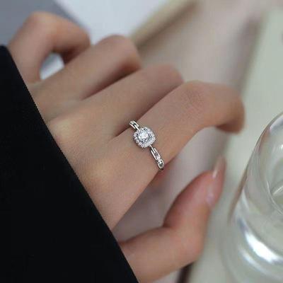Square Chain Cubic Zirconia Geometric Ring Proposal Wedding Anniversary Gift For Girlfriend Women Party Jewelry
