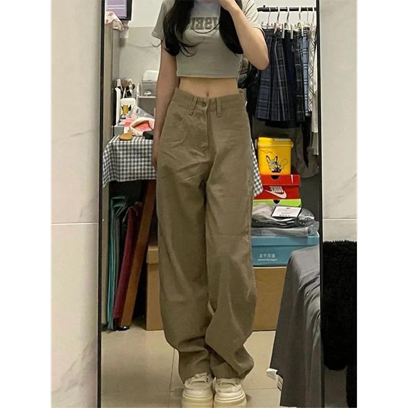 

Ретро женские брюки прямые джинсы новые маленькая высокая талия тонкие прямые моппинг длинные брюки 2XL хаки