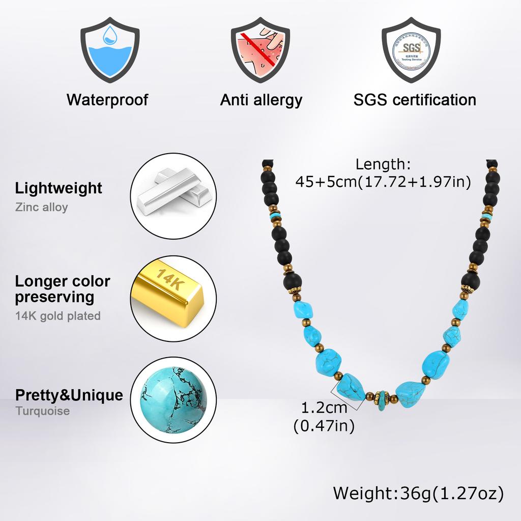 Vintage Turquoise Beaded Necklace for Men Boys,Ethnic Irregular Natural Stone Collars,Summer Bohemian Jewelry Gift