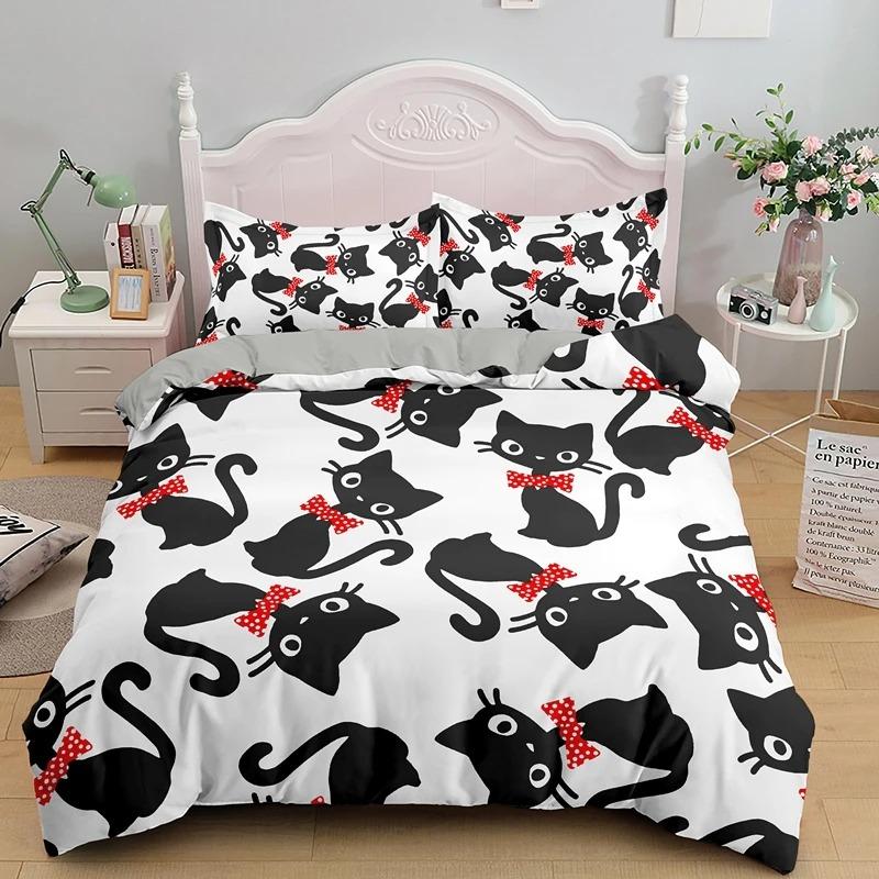 3D Kids Cats Bedding Set Twin Size Green Cartoon Cats For Boys Girls Animal Theme Cute Kitten Pattern 2 3pcs