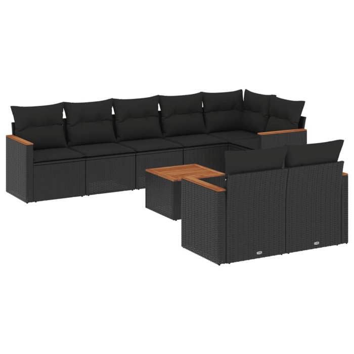 VidaXL Garden Lounge Set with Cushions 9 Pcs, Patio Sofas, Patio Furniture Set, Outdoor Furniture, Black 3226153