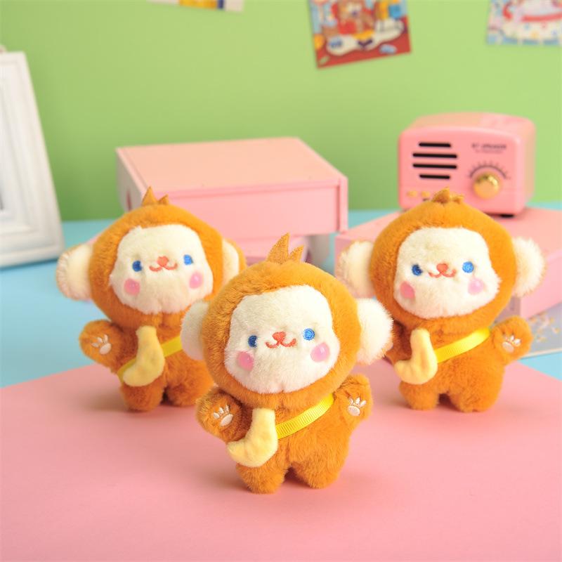 Cute Creative Backpack Pendant Cartoon Gift Little Monkey Keychain Plush Banana Monkey Doll Car Keychain Female
