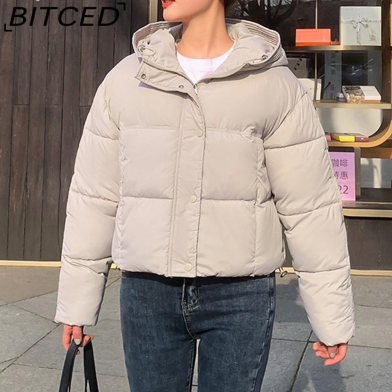 BITCED Minimalist Hooded Short Down-Filled Cotton Jacket Casual Puffer Jacket Lightweight Cotton Coat