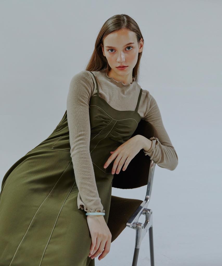 Etmont Slip Flare Stitch Dress Deep Khaki