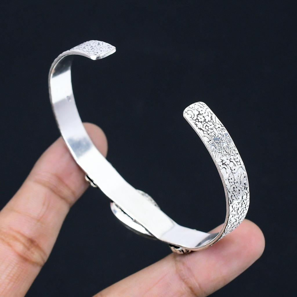 Natural Septarian Gemstone Bangle Adjustable 925 Sterling Silver For Girls