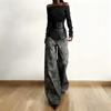 Functional wind cool girl retro tie-dye loose casual pants women's PU leather high waist thin straight pants tide