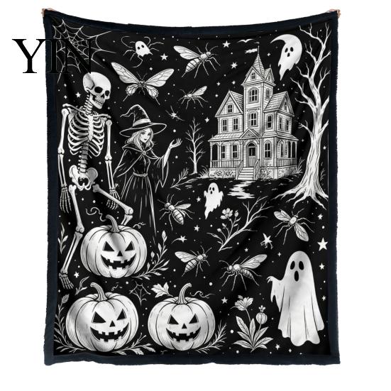 Personalisierbare Samt-Kunstdecke Halloween DIY Maldecke, Überwurf mit Geistermustern, Waschen Sie Ihre eigene gemütliche Decke zum Ausmalen für Erwachsene und Kinder,
