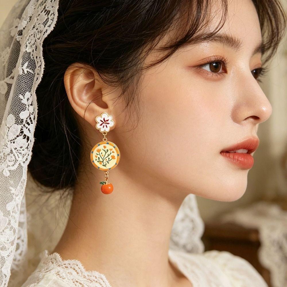 Painting Enamel Flower Dangle Earrings Charm Bohemian Dangle Earring Women