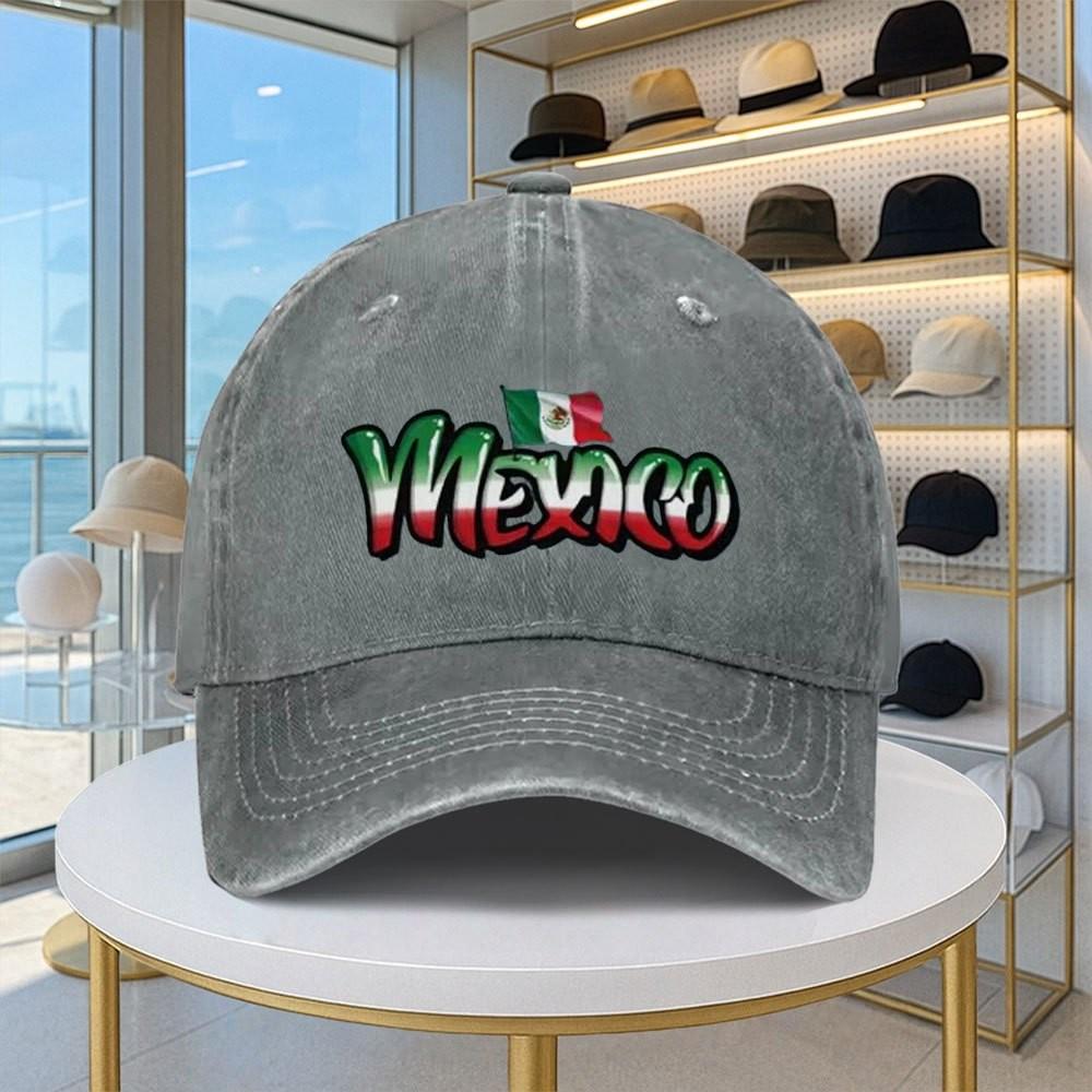Mexico Flag Graffiti Print Distressed Baseball Cap Adjustable Cotton Casual Hat