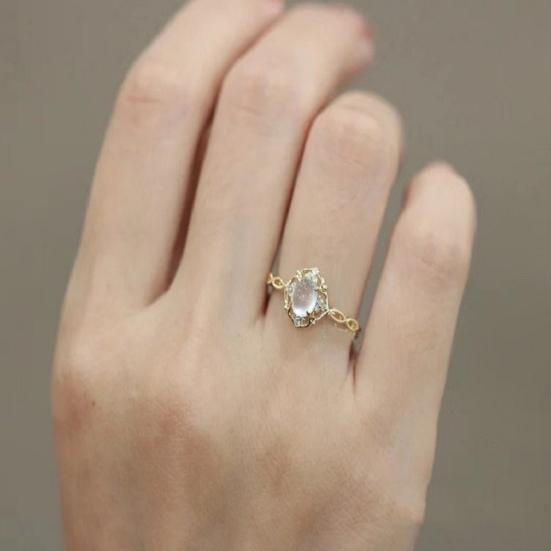 Yousheng Women Ring Shiny Romantic Hollow Out Sparkling Adjustable Decorative Gifts Faux Moonstone Wedding Ring Party Jewelry Fashion Accessory