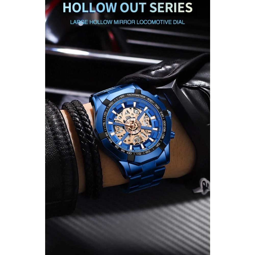 UTHAI RELOJ HOMBRE Light Luxury Business Hollow Glow Pointer Waterproof Stainless Steel Metal Strap Quartz Watch Gift H169