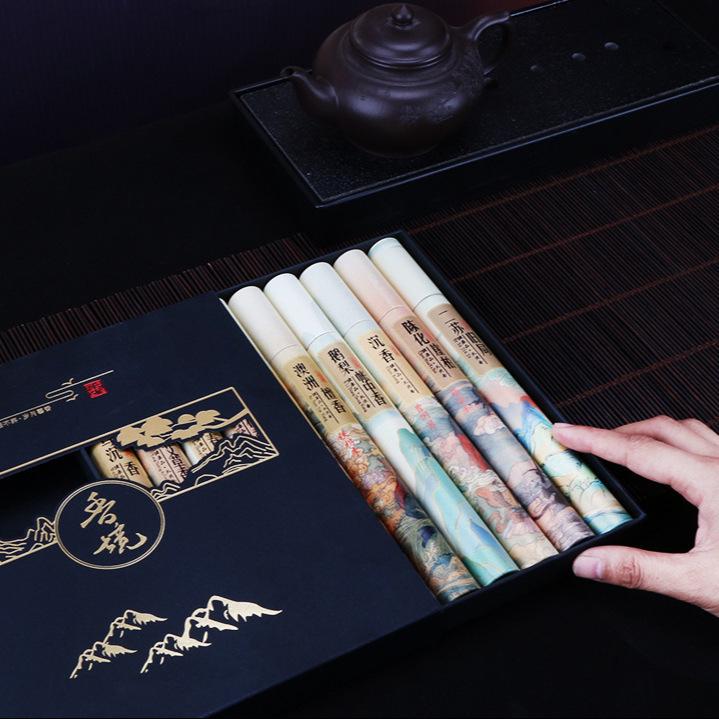 10-Flavor Incense Sticks Gift Box: Sandalwood, Agarwood, Goose Pear, Er Su, Jiu Ju, Xue Zhong, Chun Xin - Single Tube 20g Pack.