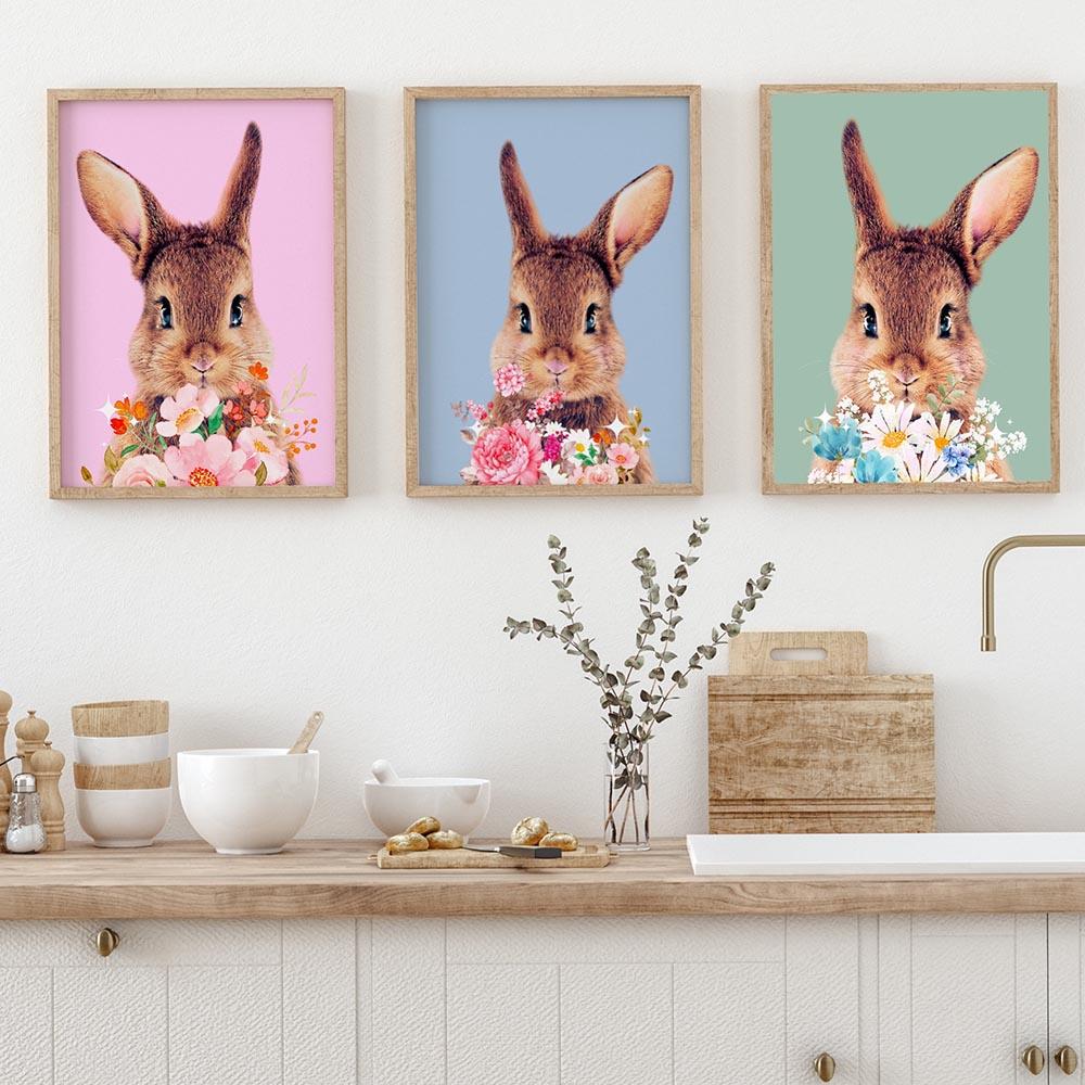 Modern Kids Room Decor Painting Childrens Wall Art Canvas Poster Bunny Prints Pictures Rabbit Lover Gift Nursery Decoration