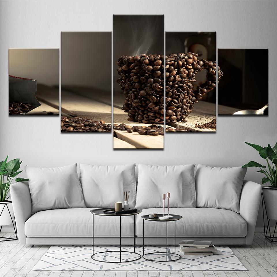 Canvas Painting A coffee bean cup 5 Pieces Wall Art Painting Modular Wallpapers Poster Print for living room Home Decor