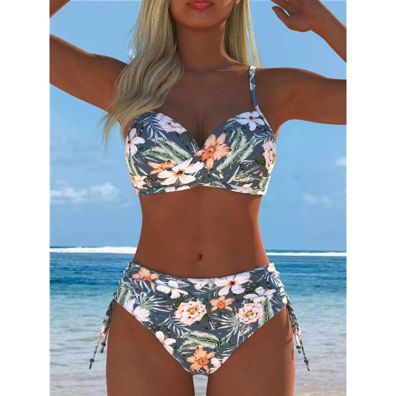 European and American Print Split Two-piece Swimsuit Bikini Flower Series Sexy Beach S