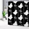Spooky Halloween Shower Curtain Decor, Gothic Horror Halloween Black and White Ghost Shower Curtains 72X72 Inch Polyester Fabric Bathroom Decoration