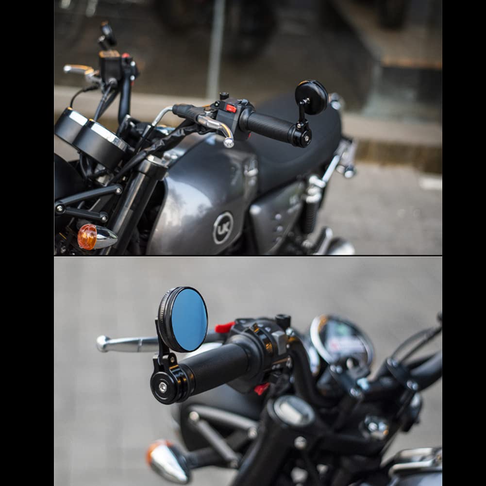 Atyhao Motorcycle Mirror, Bar End Mirror, Repair Mirror, CNC Aluminum, Improves Driving Stability, Black Motorcycle