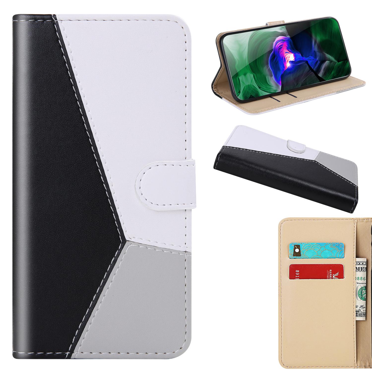 

For Samsung Galaxy S23 FE Three-color Splicing Leather Cover Wallet Stand Phone Case D