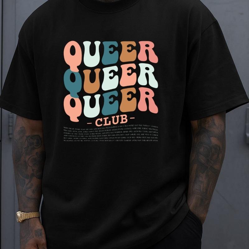 

European sizes Queer Club Pride Tee for Men T-Shirts Black Gifts, Stylish and Sporty Look, Durable Activewear Summer Outdoor Wear Breathable Fabric 4XL