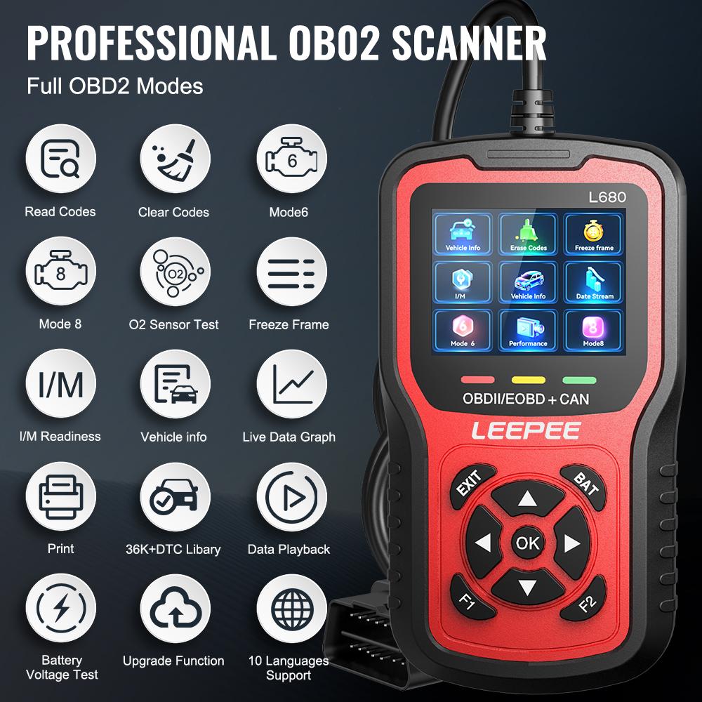 Cloud Print Clear/Erase Codes Battery Tester Car Diagnostic Tools L680 Universal Car OBD2 Code Reader Check Engine System OBD II EOBD Scanner