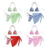 3Pcs/Set Swimsuit Set Halter Chest Pads No Steel Support Bra Swimming Briefs Cover Up