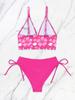 Women's Swimwear Sexy Printed Halter Neck Bikini Suit Side Tie High Waist Swimsuit Beachwear