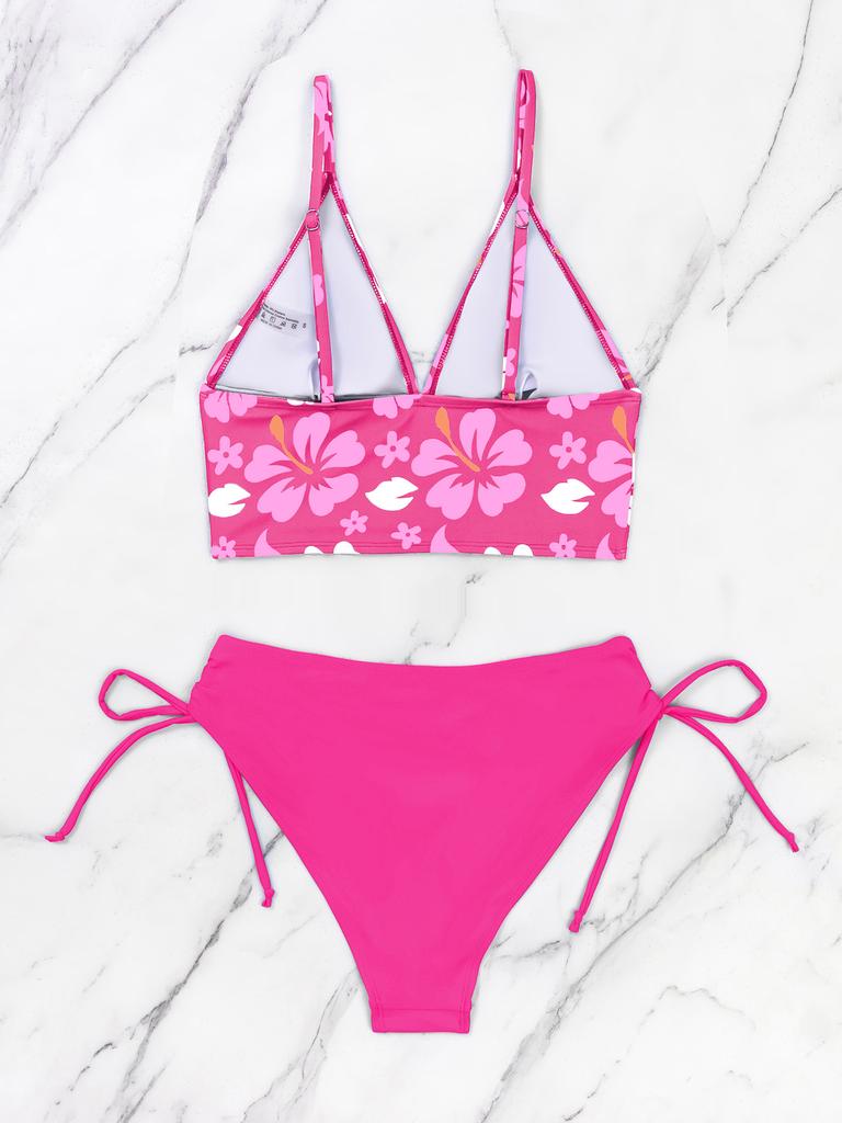 Women's Swimwear Sexy Printed Halter Neck Bikini Suit Side Tie High Waist Swimsuit Beachwear