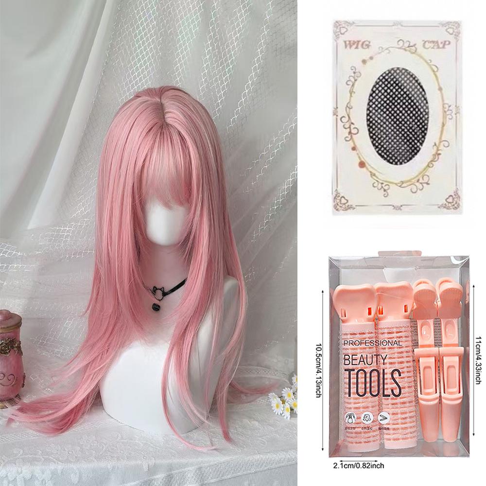 Flax Gold Synthetic Wig with Bangs Long Straight Hair High-Layered Lolita Wigs for Women's Daily Cosplay Wig Heat Resistant