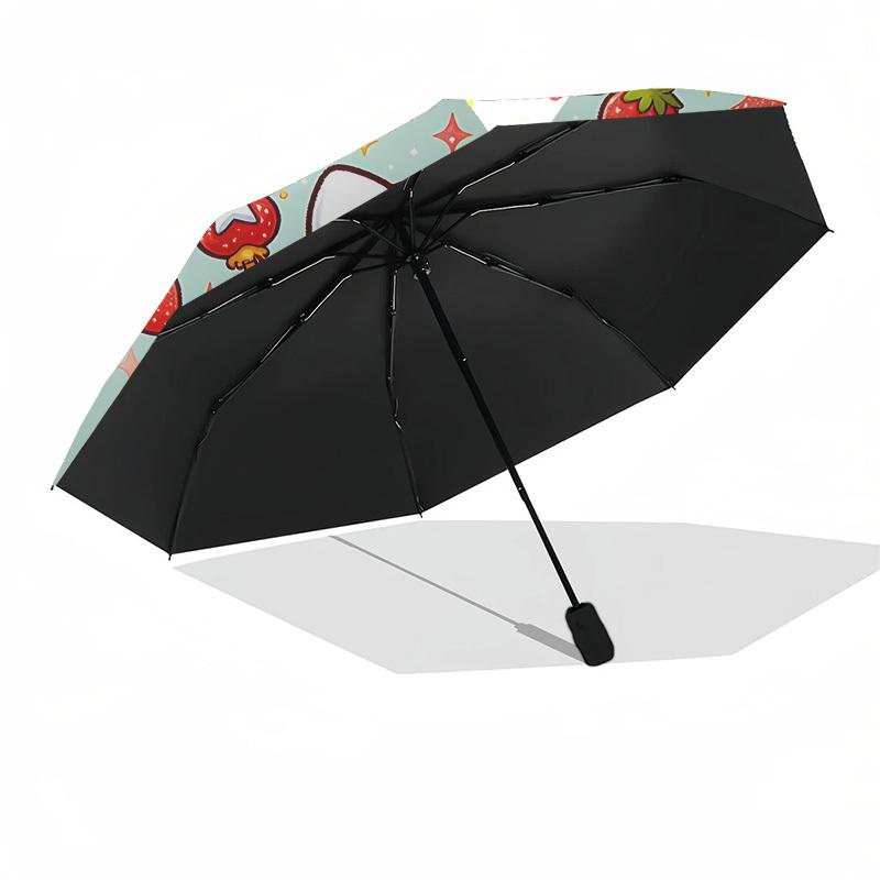 1PC Strawberry Hello Kitty Automatic Folding Umbrella | Vibrant Motif & Compact Design for Everyone, On-the-Go Essential - Gift-Worthy Style Yy2509300
