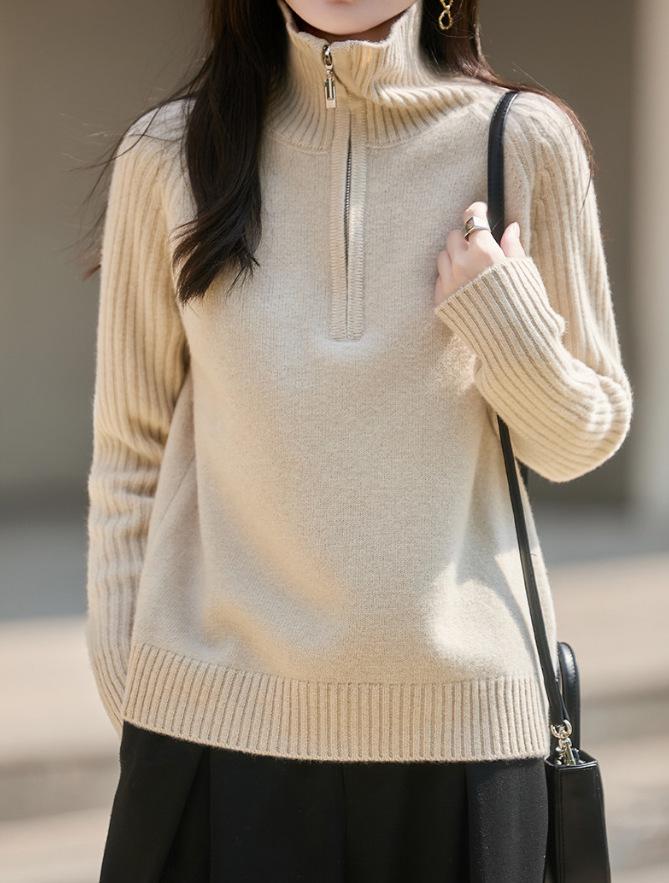 2026 Autumn/Winter Korean High Neck Knit Sweater: Women's Simple, Slimming, Loose Fit, Lazy Style Outerwear