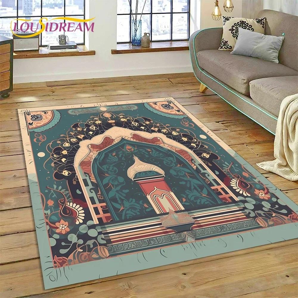 Muslim Islam Prayer Kneeling Poly Mats Mandala Carpet Rug for Bedroom Living Room Home Sofa Decoration,Large Decor Floor Mat