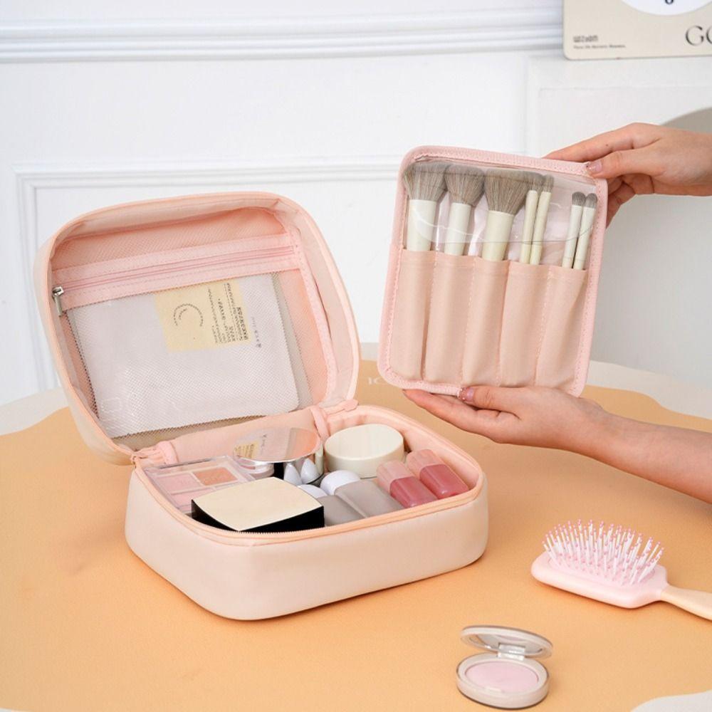 New Large Capacity Cosmetic Storage Bag Handheld Puffy Quilted Makeup Organizer Bag Solid Color Toiletry Bag