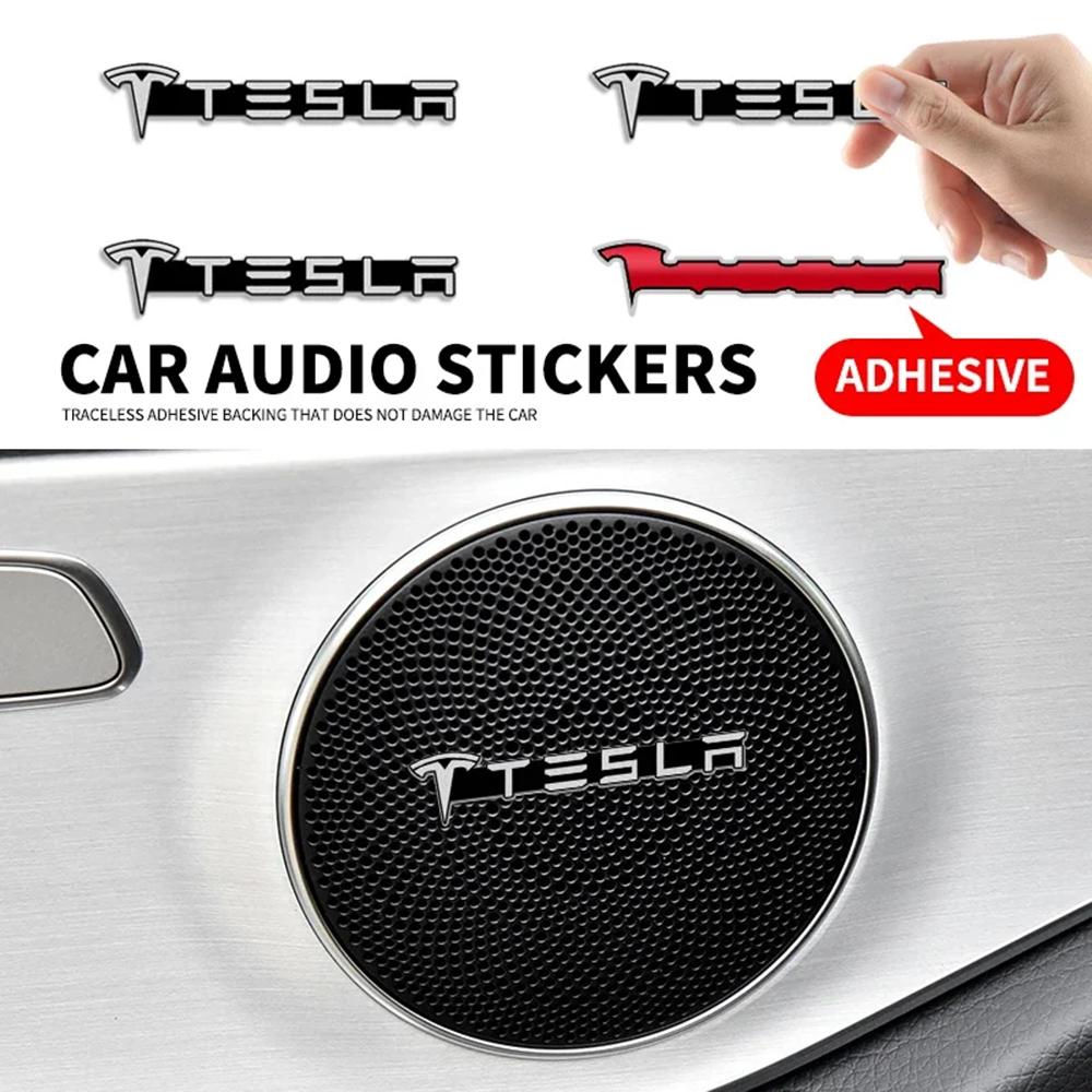 Metallische Tesla Lautsprecher Emblem Aufkleber T Logo Decals Auto Audio Panel Dekor für Tesla Model 3/Y/S/X Innenraum Zubehör