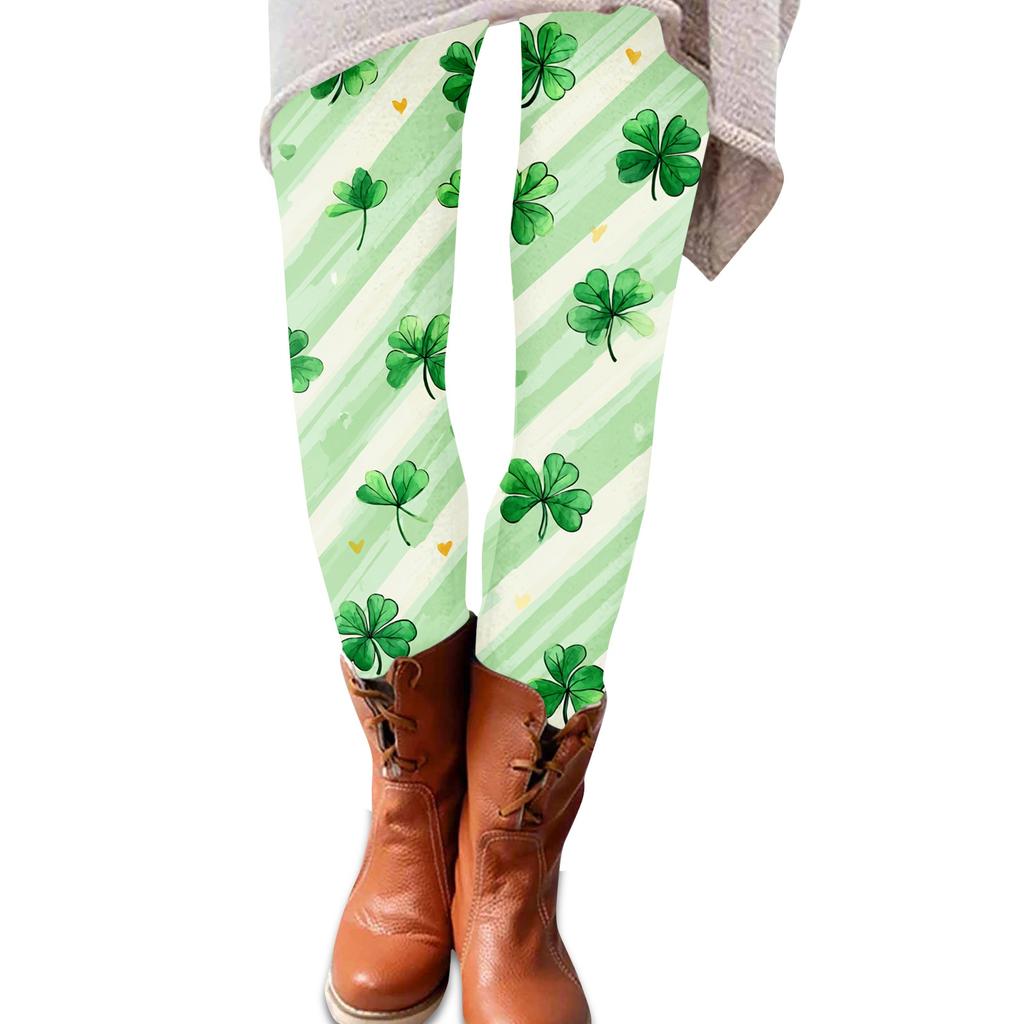 Frauen St. Patrick Print Stretch Weiche Leggings Lässig Haus Schlafbekleidung