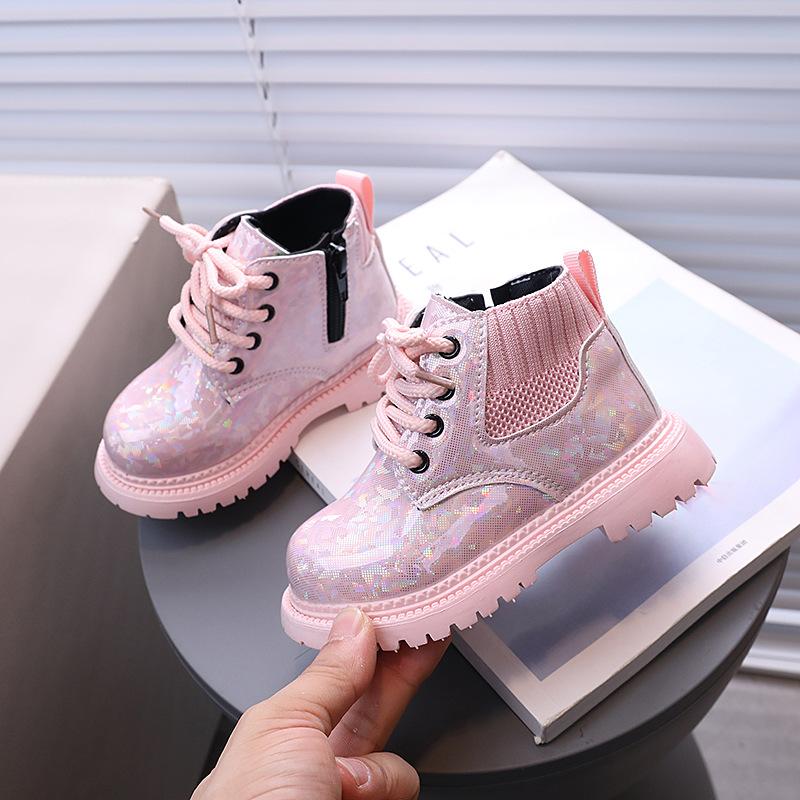 2025 All Season Children Shoes Designer Colorful Shiny Soft Soled Ankle Boots Fashion Versatile Anti Slip Boots Zapatillas Niña