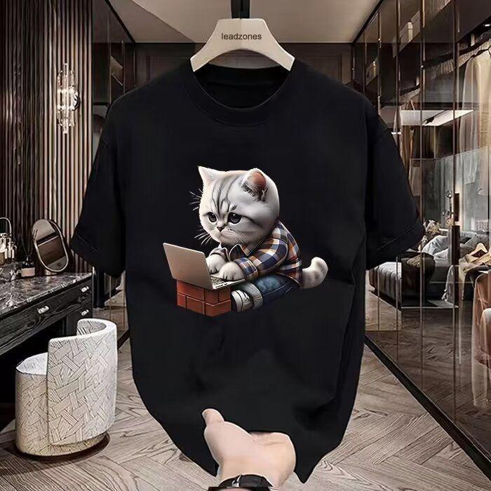 

A New Fun Cat-printed Men s Short-sleeved T-shirt From An American Streetwear Brand, A Versatile Loose Pure Cotton T-shirt Top 4XL